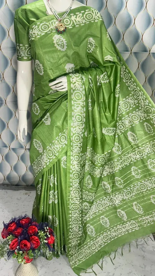 Elegant Katan Silk Batik Print Saree – Handcrafted Heritage with a Modern Touch